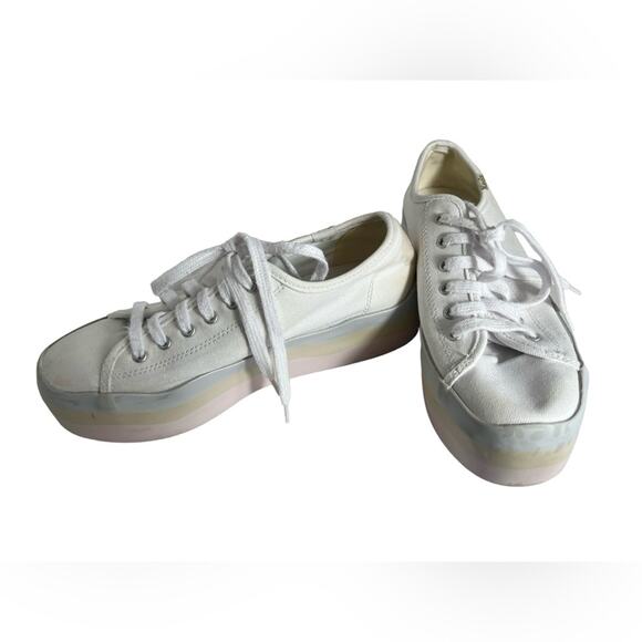 Keds Triple Up White Canvas Sneaker with Pastel Striped Wave Platform Size 6 - Picture 2 of 11